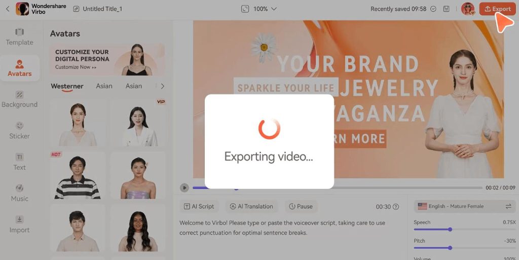 exporting video through AI video generator