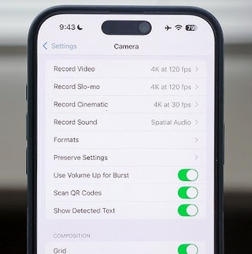 iPhone 16 Pro Max Camera App Settings